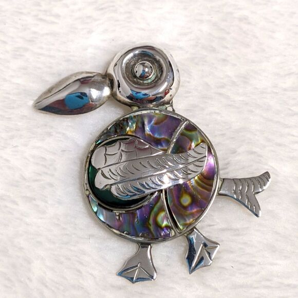 Vintage /Rare Mexico Sterling Silver & Abalone Whimsical Toucan Brooche - Picture 6 of 10